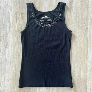 Womens Green Source Black Beaded Tank Top - L